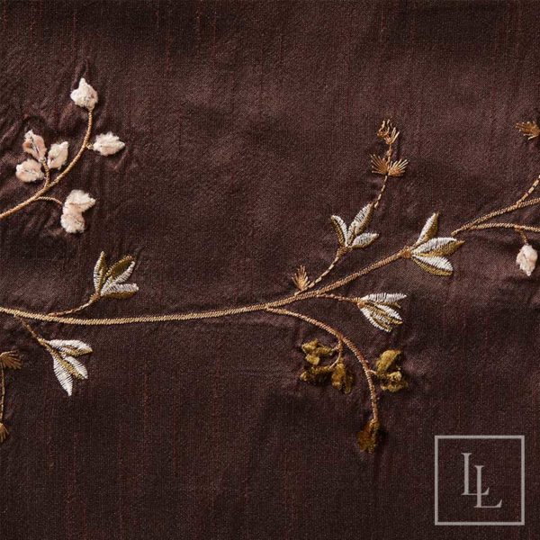 Brown Silk with Embroidered Flowers