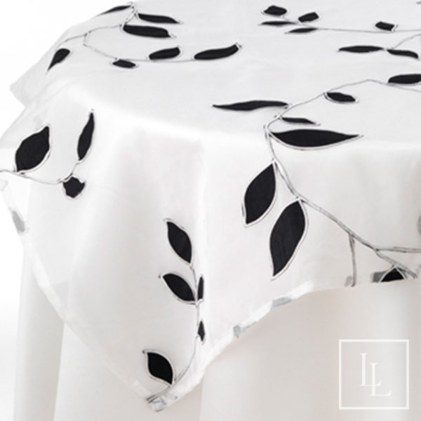 White Sheer with Black Leaf Applique