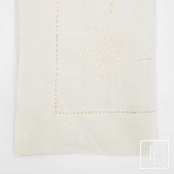 Ivory Floral Corner Hemstitch Napkin
